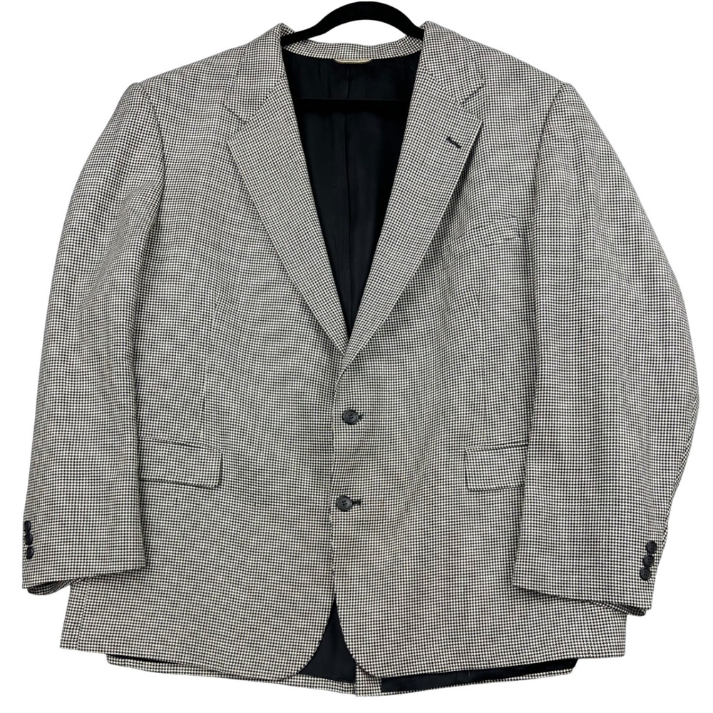 Stafford Executive Blazer Mens 46 Houndstooth Sport Coat Black White USA Good